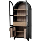 K&K 71' Tall Arched Kitchen Pantry Cabinet with Door Shelves, Farmhouse Kitchen Storage Cabinet with Open & Adjustable Shelves, Hidden Drawer & Glass Door, Cupboard for Kitchen, Dining Room, Black - Grand Goldman Shop