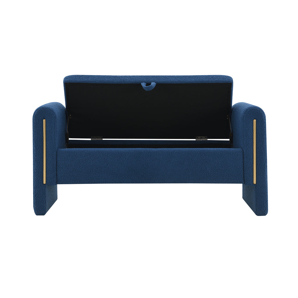 Modern Teddy Bed End Bench with Arms and Storage, Upholstered Large Foot Rest Stool in Navy Blue, Comfy Window Vanity Bench for Living Room, Bedroom, Dorm, Coffee Table - Grand Goldman Shop