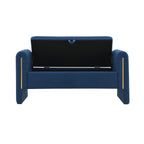 Modern Teddy Bed End Bench with Arms and Storage, Upholstered Large Foot Rest Stool in Navy Blue, Comfy Window Vanity Bench for Living Room, Bedroom, Dorm, Coffee Table - Grand Goldman Shop