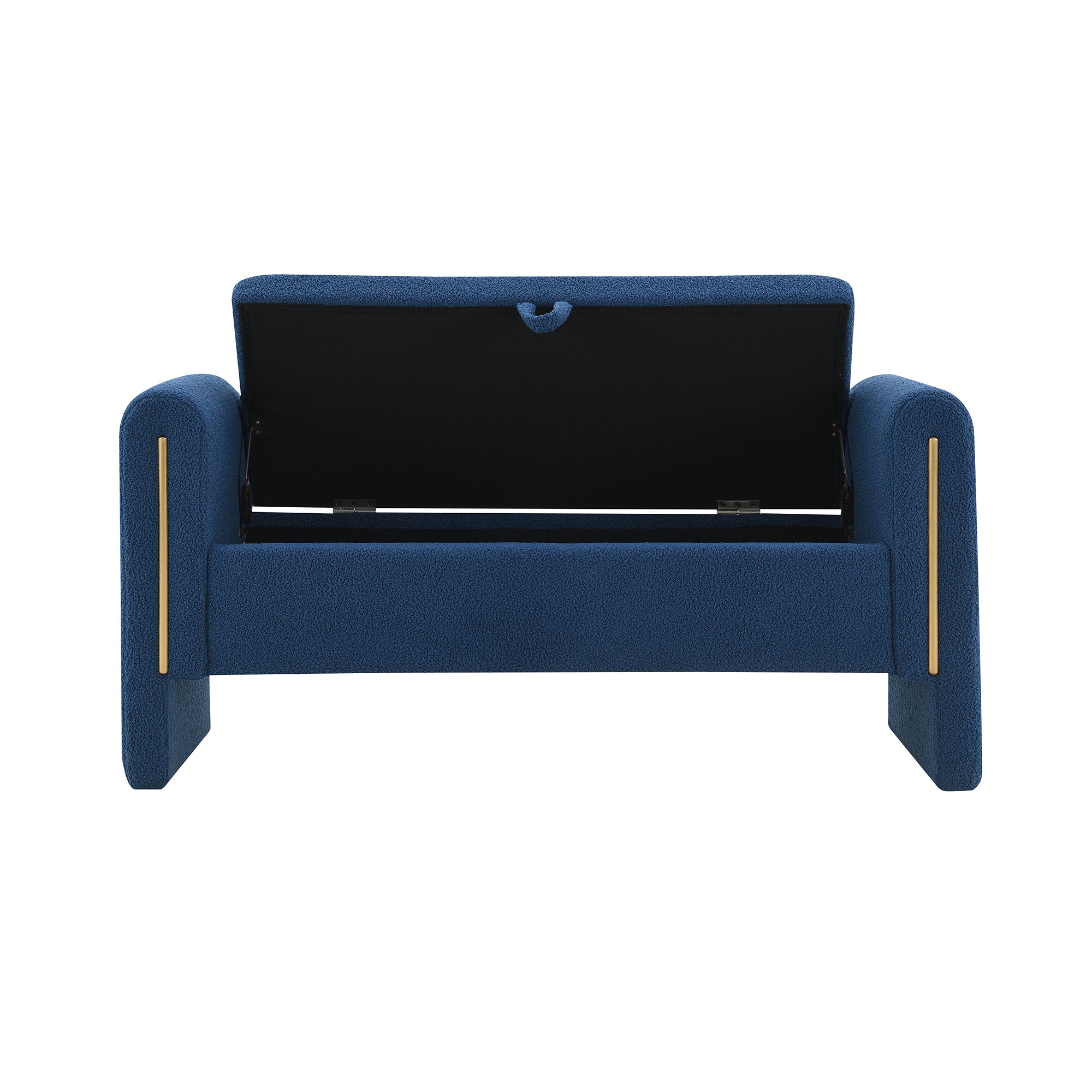 Modern Teddy Bed End Bench with Arms and Storage, Upholstered Large Foot Rest Stool in Navy Blue, Comfy Window Vanity Bench for Living Room, Bedroom, Dorm, Coffee Table - Grand Goldman Shop