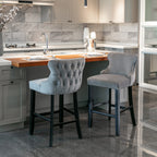 A&A Furniture,Contemporary Velvet Upholstered Wing-Back Barstools with Button Tufted Decoration and Wooden Legs, and Chrome Nailhead Trim, Leisure Style Bar Chairs,Bar stools, Set of 2 (Gray),SW1824GY - Grand Goldman Shop