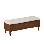 Walnut Multi-Functional Storage Ottoman Bench with Linen Seat, Solid Rubberwood Bed End Bench for Bedroom, Entryway, Living Room, Closet - Grand Goldman Shop