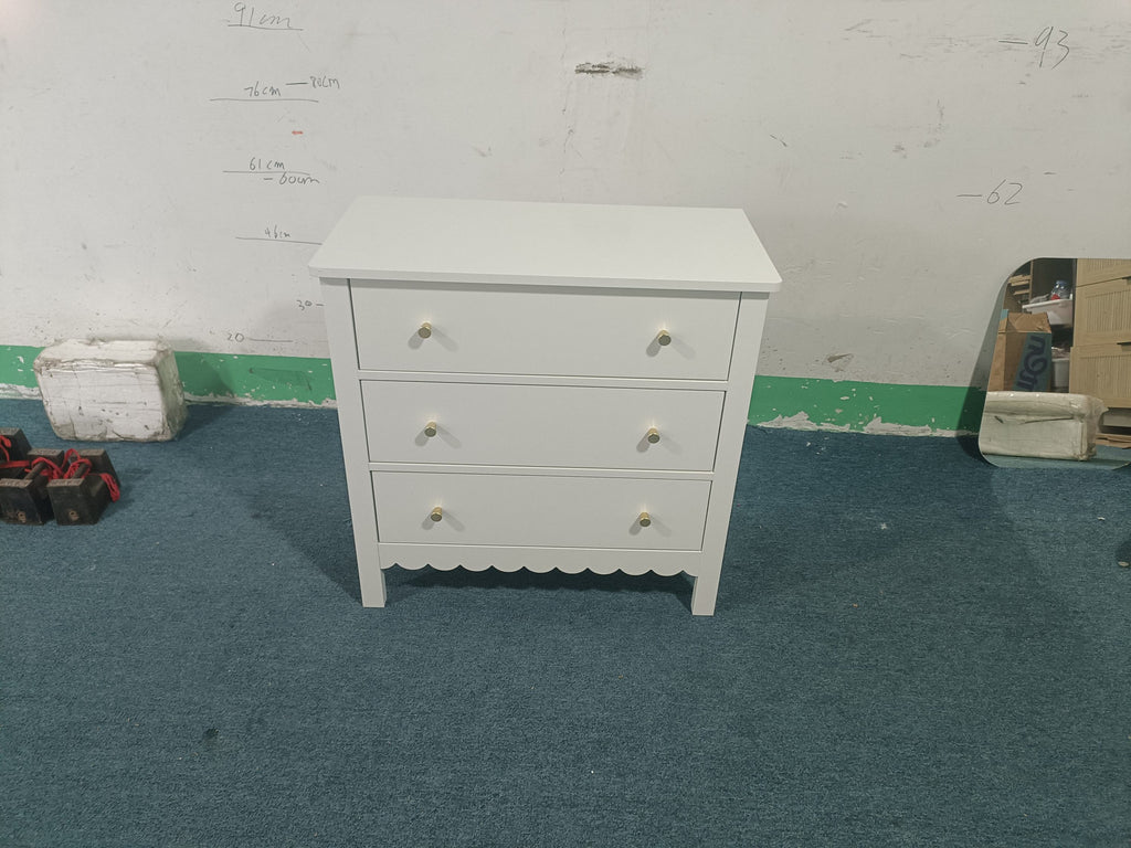 White 3 Drawer Dresser for Bedroom, Modern MDF Painted Chest of Drawers with Gold Knobs, Wooden Storage Cabinet for Kids, Nur