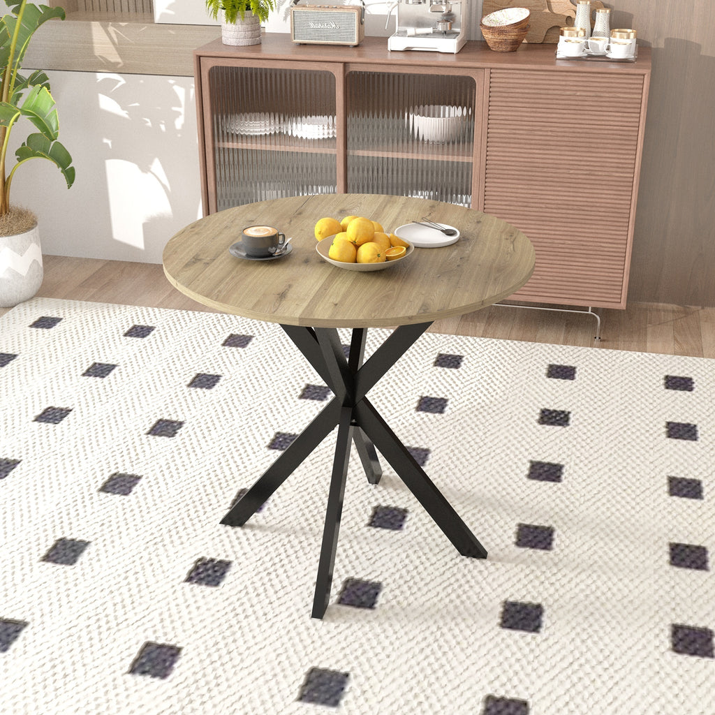 Modern 31.5 Inch Round Dining Table in Rustic Brown with Black Metal Legs, MDF Top for 2-4 People, Compact Kitchen or Dining Room Table - Grand Goldman Shop