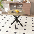 Modern 31.5 Inch Round Dining Table in Rustic Brown with Black Metal Legs, MDF Top for 2-4 People, Compact Kitchen or Dining Room Table - Grand Goldman Shop