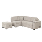 2 in 1 Sleeper Sofa Bed with Storage Ottoman, Beige Linen Upholstery, 84.75' L Shape Couch for Small Spaces - Grand Goldman Shop