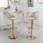 Off-White Velvet Bar Chair, Pure Gold Plated, Unique Design, 360-Degree Rotation, Adjustable Height, Suitable for Dining Room and Bar, Set of 2 - Grand Goldman Shop