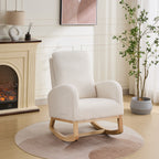 27.2'W Rocking Chair for Nursery, Sherpa Glider Chair with High Back and Side Pocket, Rocking Accent Armchair with Rubber Wood Legs for Living Room/Bedroom.Ivory - Grand Goldman Shop