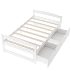 White Twin Size Platform Bed with Two Drawers, Pine Wood and MDF, 77.1''L x 40.7''W x 23.1''H - Grand Goldman Shop