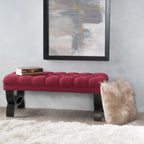 HILTON Ottoman Bench with Button Tufting and Half-Circle Legs in Red Fabric - Grand Goldman Shop