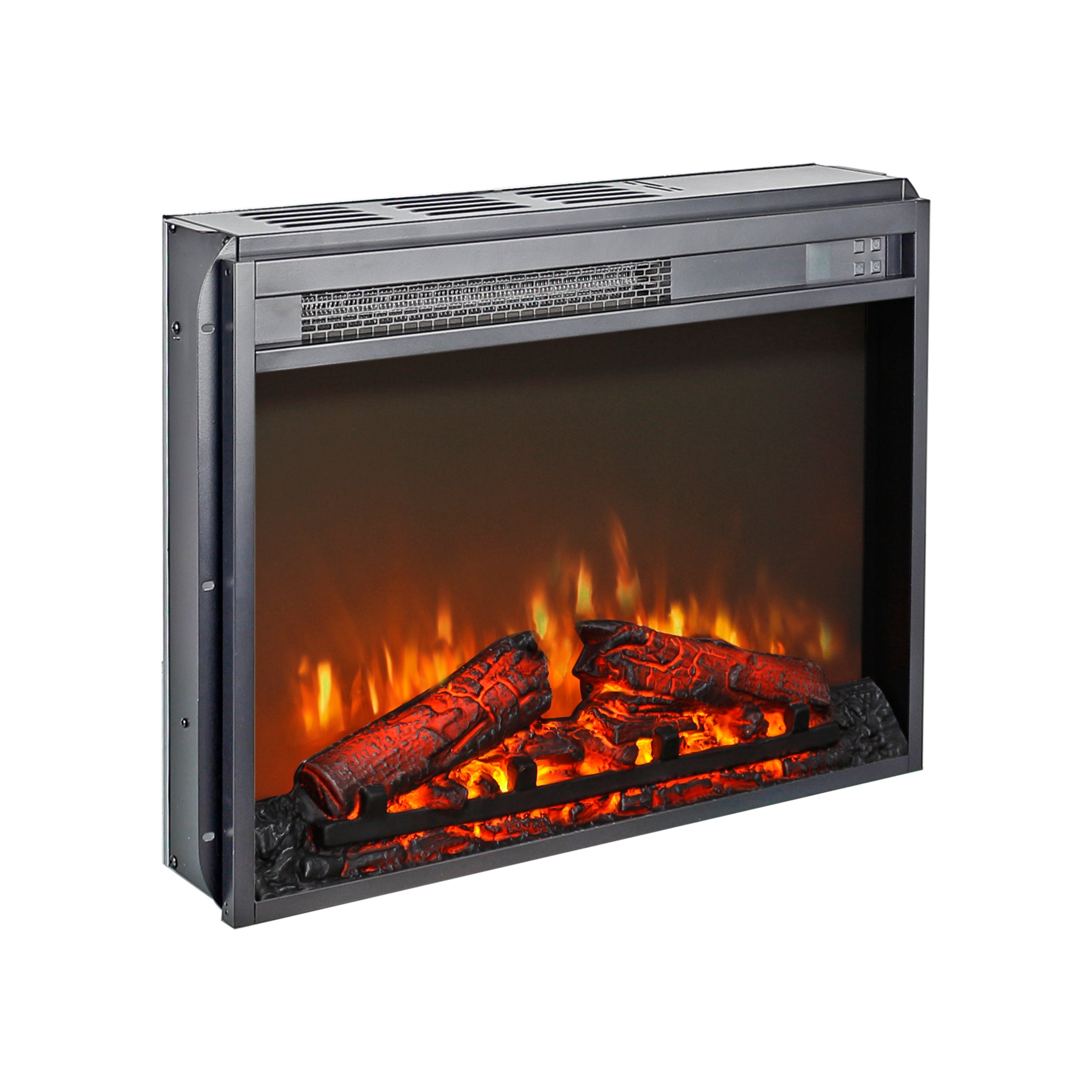 23 inch electric fireplace insert, ultra thin heater with log set & realistic flame, remote control with timer, overheating protection - Grand Goldman Shop