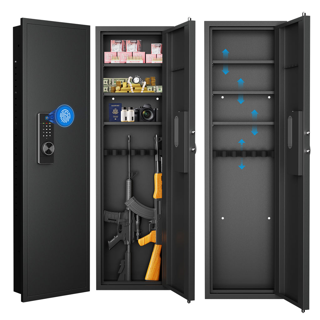 53' Fingerprint Touch Panel In-Wall Safe,Hidden Wall Gun Safe for Rifles with Adjustable Shelves,Assembled Storage Multifunct