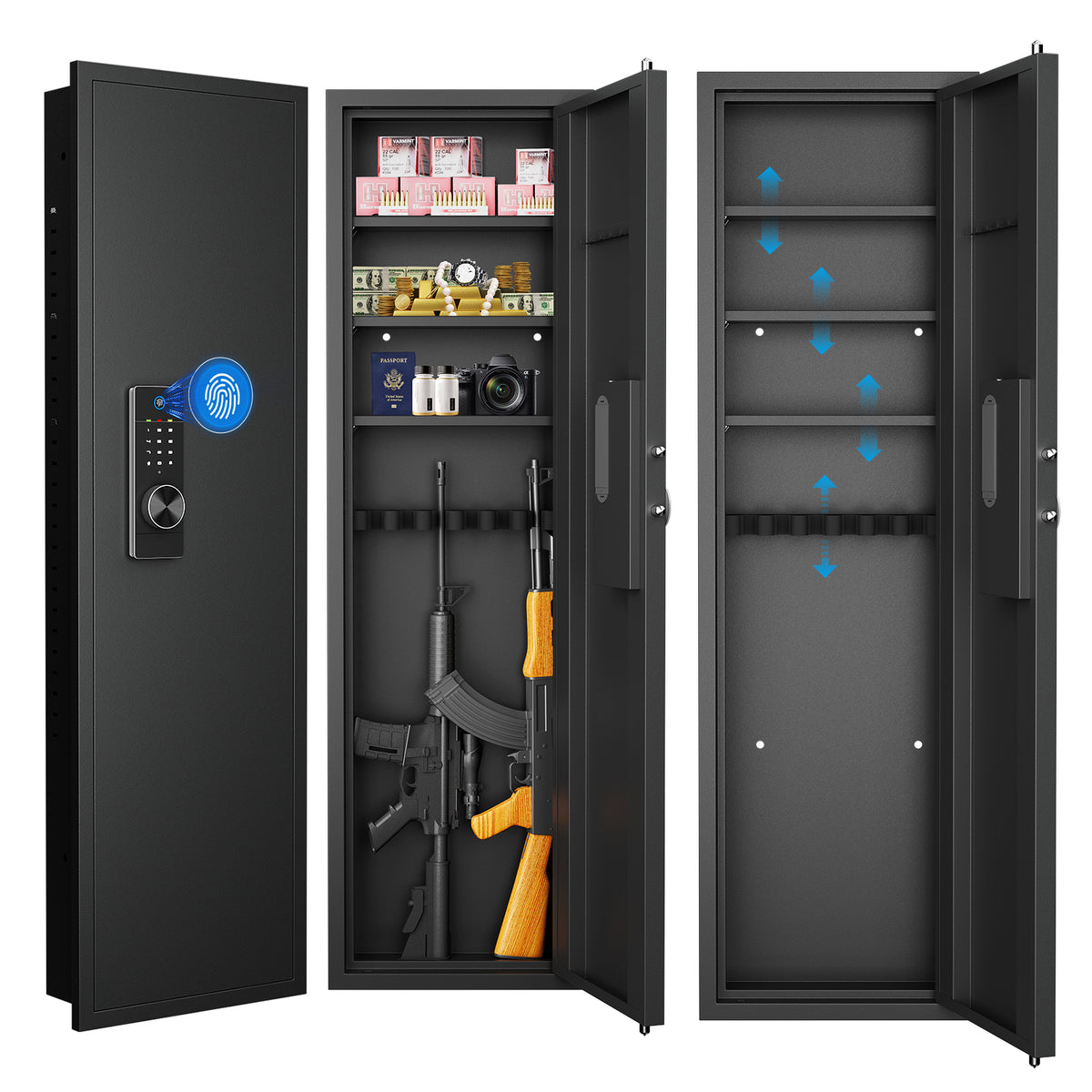 53' Fingerprint Touch Panel In-Wall Safe,Hidden Wall Gun Safe for Rifles with Adjustable Shelves,Assembled Storage Multifunct