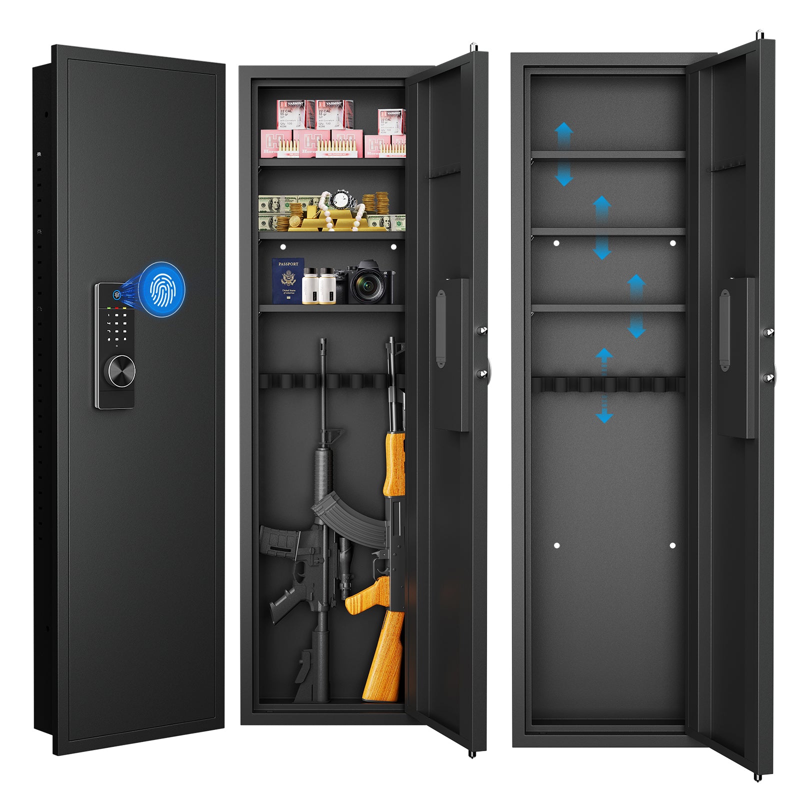 53' Fingerprint Touch Panel In-Wall Safe,Hidden Wall Gun Safe for Rifles with Adjustable Shelves,Assembled Storage Multifunct