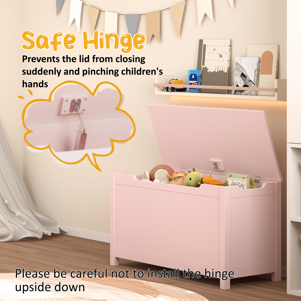 Kids Wooden Toy Box Storage with Safety Hinged Lid for Ages 2+ (Pink) | Premium Home Decor - Grand Goldman