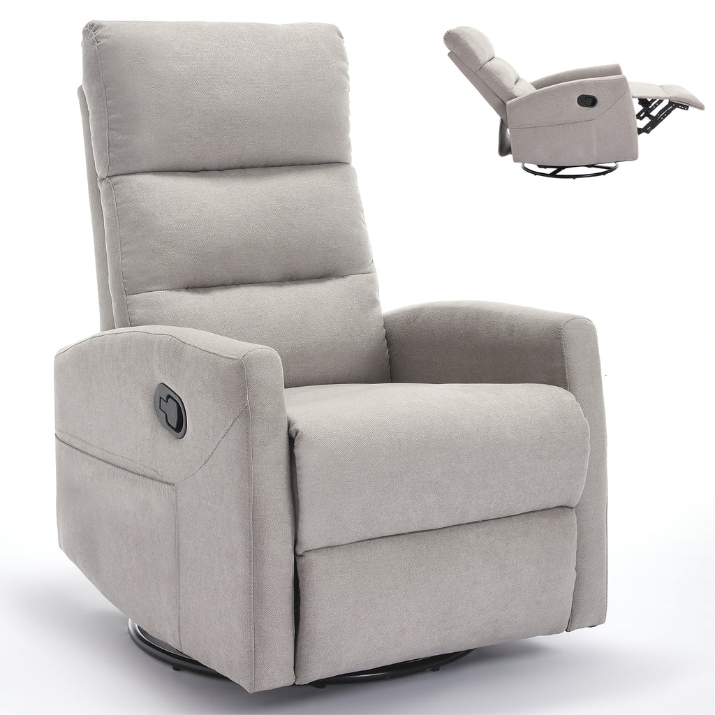 Manual Recliner Chair with Rocker and Swivel in Fabric for Living Room, Grey - Grand Goldman Shop