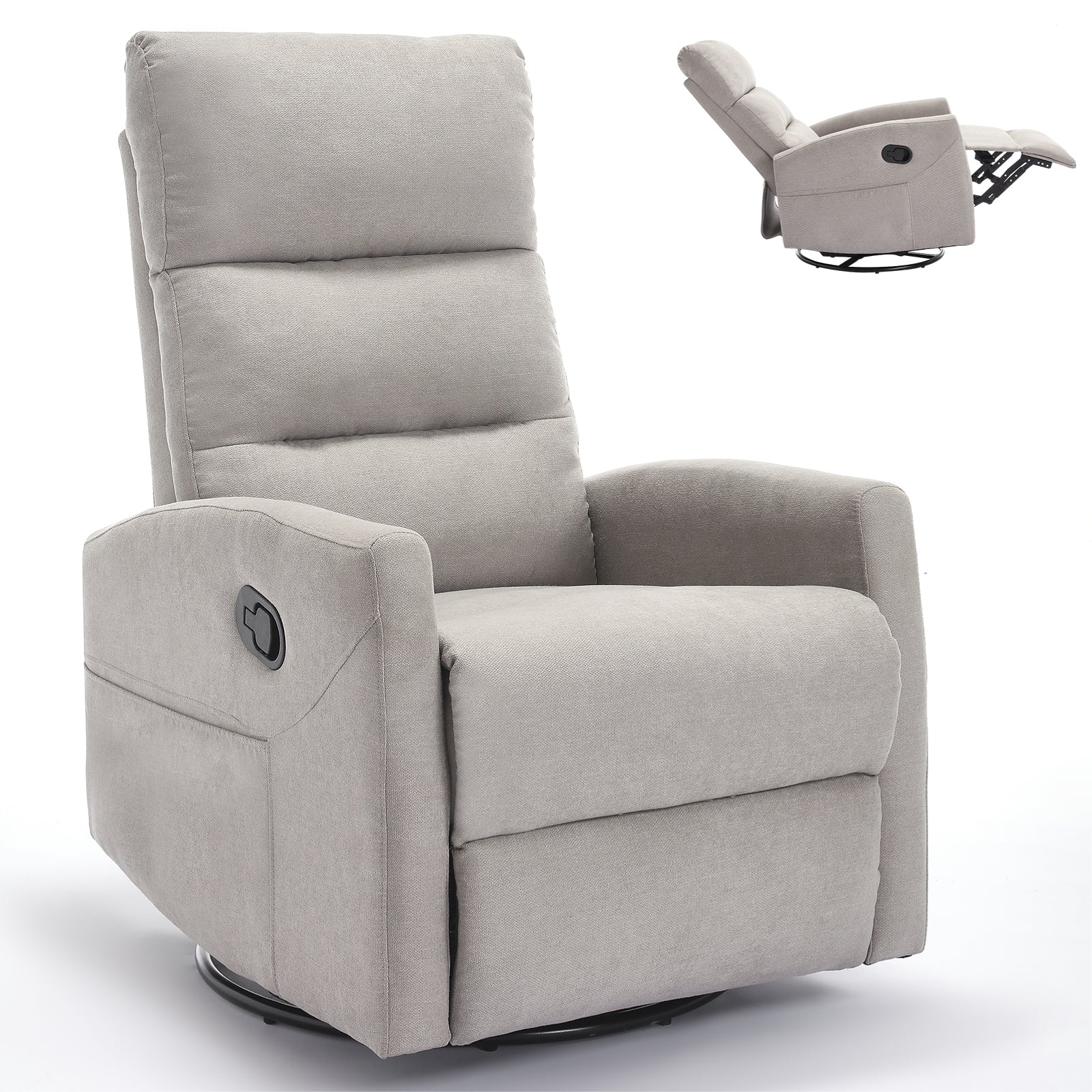 Manual Recliner Chair with Rocker and Swivel in Fabric for Living Room, Grey - Grand Goldman Shop