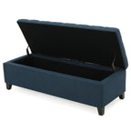 Upholstered Storage Ottoman Bench, Entryway Bench, End of Bed Bench, Ottoman Foot Rest for Bedroom, Navy Blue, 300lbs - Grand Goldman Shop