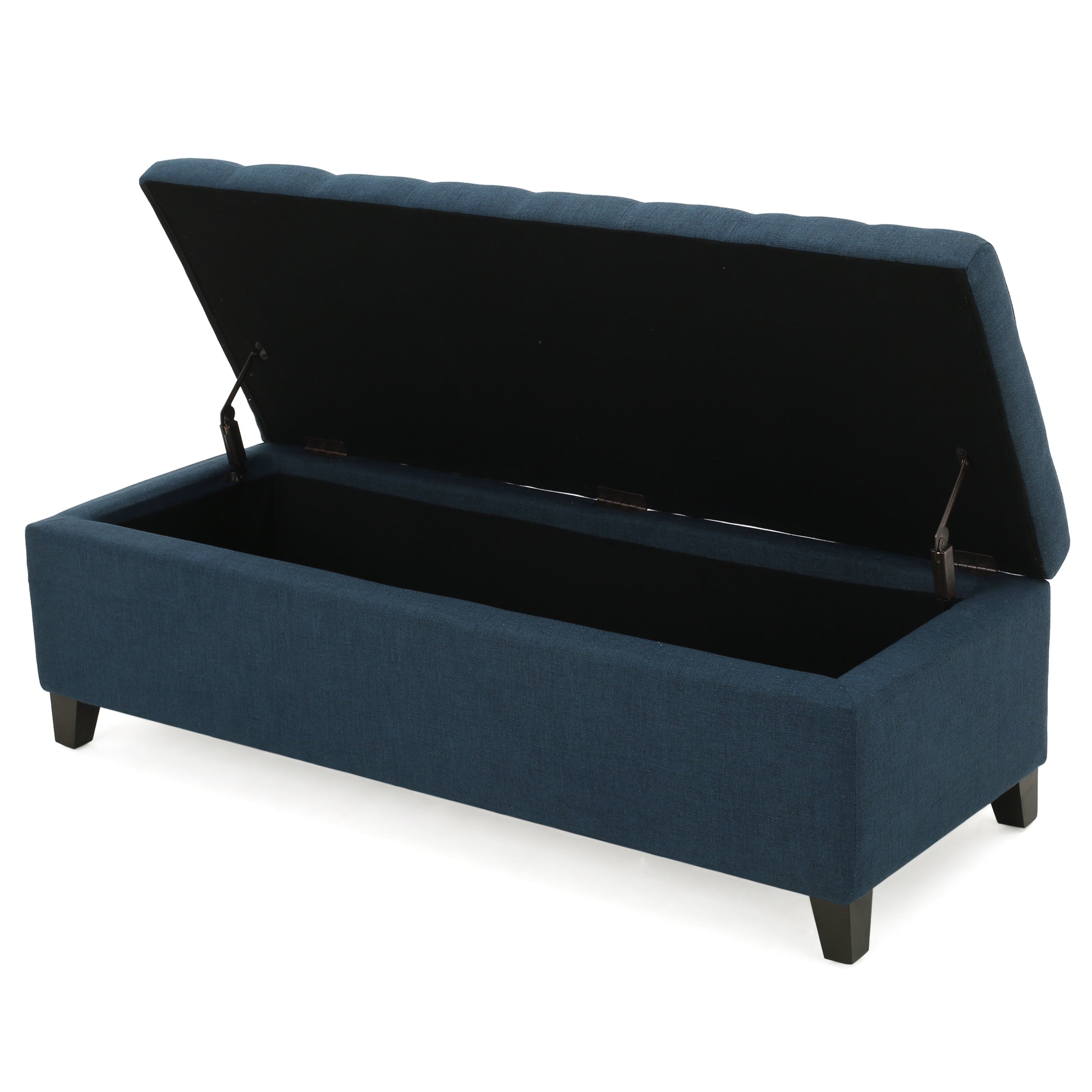 Upholstered Storage Ottoman Bench, Entryway Bench, End of Bed Bench, Ottoman Foot Rest for Bedroom, Navy Blue, 300lbs - Grand Goldman Shop