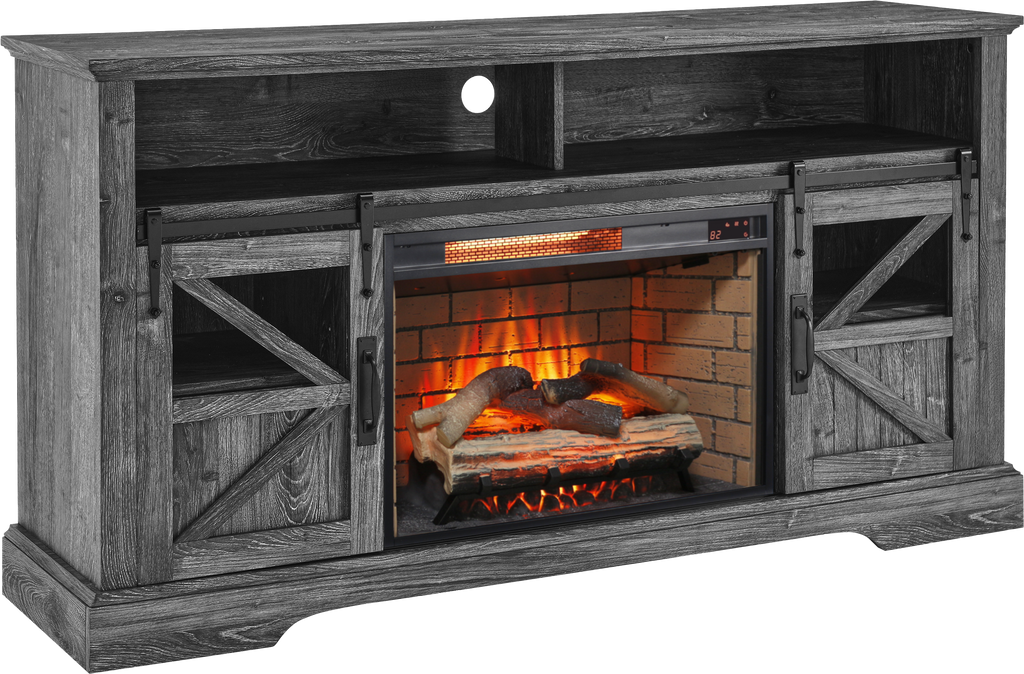 60 Inch Electric Fireplace Entertainment Center With Door Sensor-Dark Rustic Oak - Grand Goldman Shop