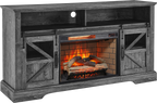 60 Inch Electric Fireplace Entertainment Center With Door Sensor-Dark Rustic Oak - Grand Goldman Shop