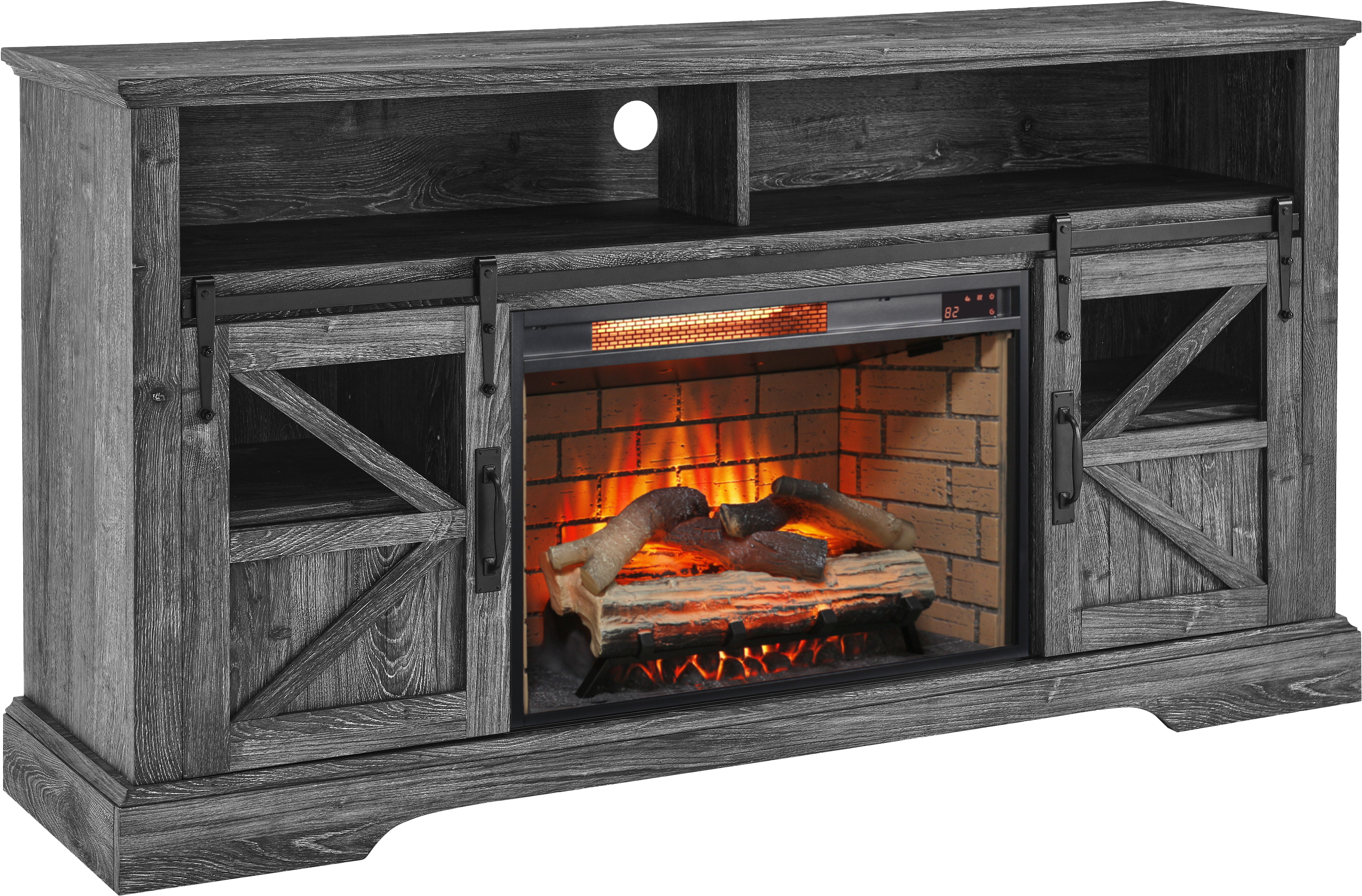 60 Inch Electric Fireplace Entertainment Center With Door Sensor-Dark Rustic Oak - Grand Goldman Shop