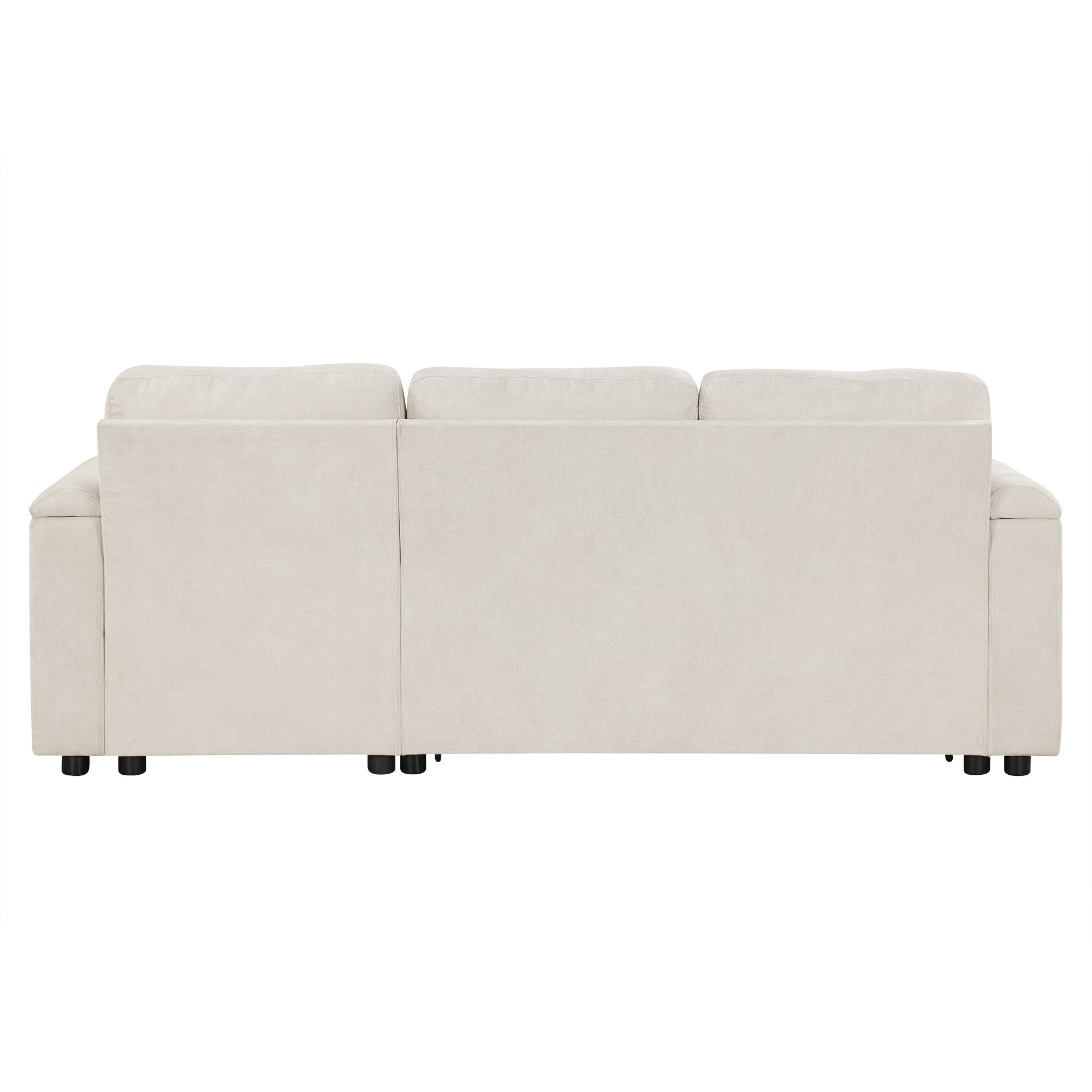Convertible L-shaped Beige Sofa Couch with Storage, Cup Holders, USB Ports, Chenille Fabric - Grand Goldman Shop