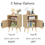 Oak Finish Rattan Nightstand with Solid Wood Legs, 22.83'' H Side Table with Door and Open Shelf for Bedroom, Dorm, and Small Spaces - Grand Goldman Shop