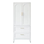 71' Tall Metal Wardrobe Cabinet with 2 Drawers and Hanging Rod, 2 Doors Wardrobe Closet with Shelf for Bedroom, Office, Laundry Room,Entryway ,Foyer,Guesthouse (White) - Grand Goldman Shop