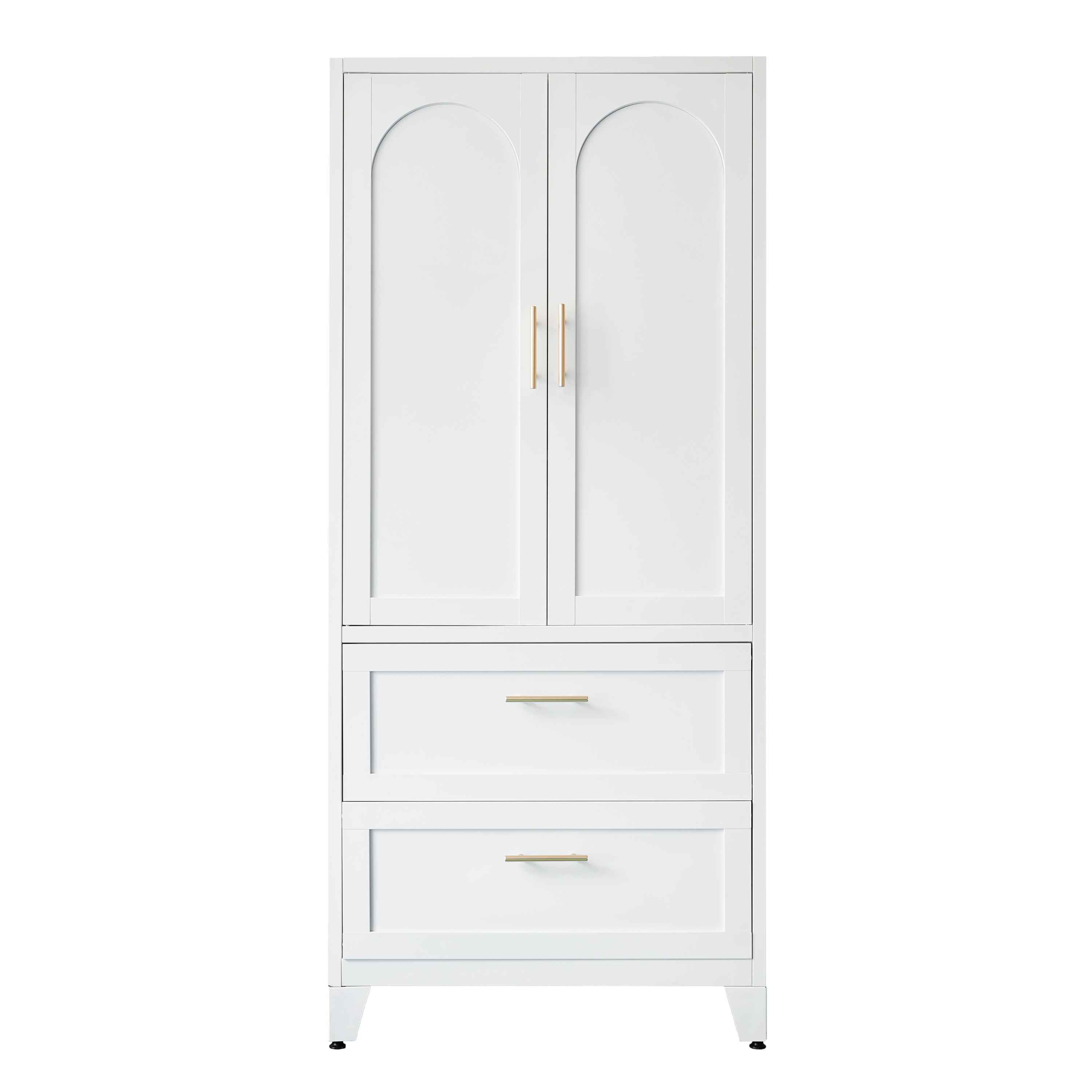 71' Tall Metal Wardrobe Cabinet with 2 Drawers and Hanging Rod, 2 Doors Wardrobe Closet with Shelf for Bedroom, Office, Laundry Room,Entryway ,Foyer,Guesthouse (White) - Grand Goldman Shop