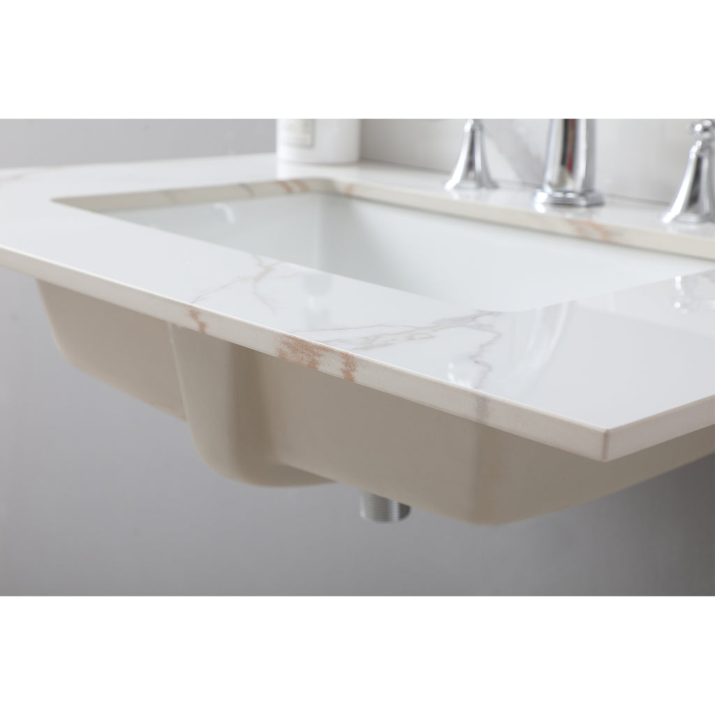 Montary 31inch bathroom vanity top stone carrara gold  new style tops with rectangle undermount ceramic sink  and back splash with 3 faucet hole  for bathrom cabinet - Grand Goldman Shop