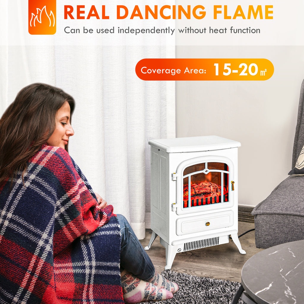 22' Electric Fireplace Heater, Freestanding Fire Place Stove with Realistic LED Flames and Logs, and Overheating Protection, 750W/1500W, White - Grand Goldman Shop