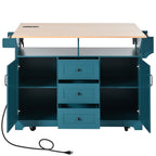 K&K 55.7'' Large Kitchen Island with 2 Drop Leaf,, Rolling Kitchen Cart on 5 Wheels with Power Outlet, Folding Storage Dining Table with Spice & Towel Rack , 3 Drawers, for Kitchen, Dining Room,Green - Grand Goldman Shop