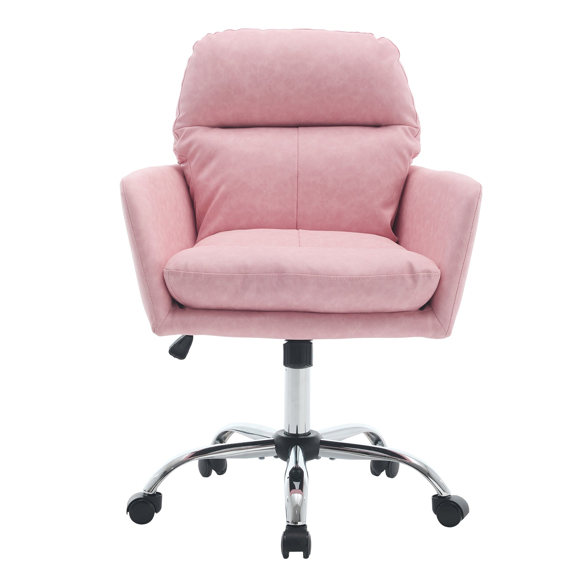 Pink PU Leather Office Chair with Adjustable Height, Black Base, Ergonomic Design for Office, Bedroom, and Dressing Table - G