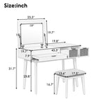 43.3' Classic Wood Makeup Vanity Set with Flip-top Mirror and Stool, Dressing Table with Three Drawers and storage space, Brown - Grand Goldman Shop