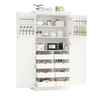 [Assembly Video Provided] TOPMAX 35.5x17.6x70.9inch Freestanding Kitchen Pantry Cabinet, Tall Storage Cabinet with 4 Doors, 2 Door Shelves, 8 Pull-out Trays and Adjustable Shelf for Dining Room, White - Grand Goldman Shop
