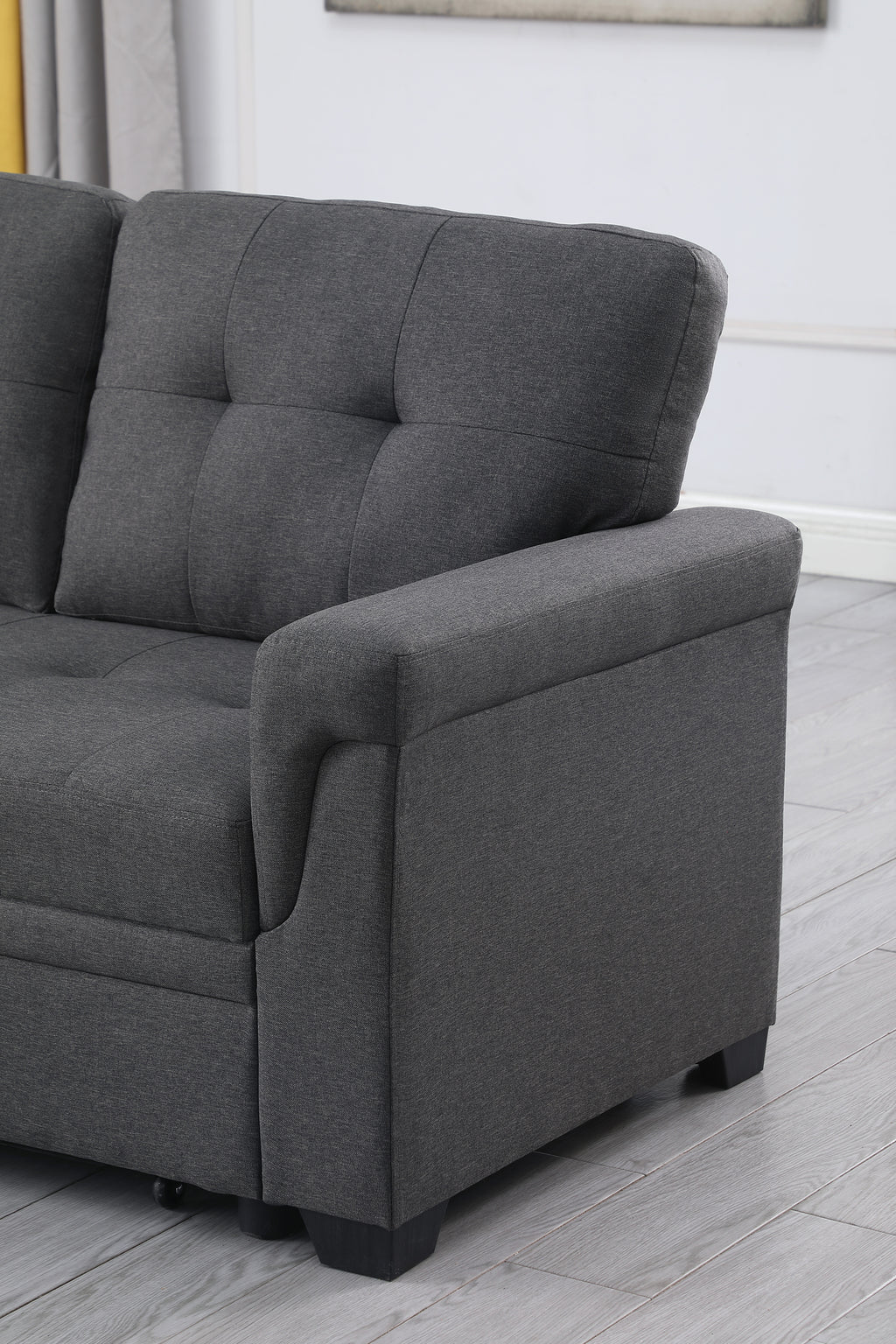 Lucca 84' Dark Gray Linen Reversible Sleeper Sectional Sofa with Storage Chaise - Grand Goldman Shop