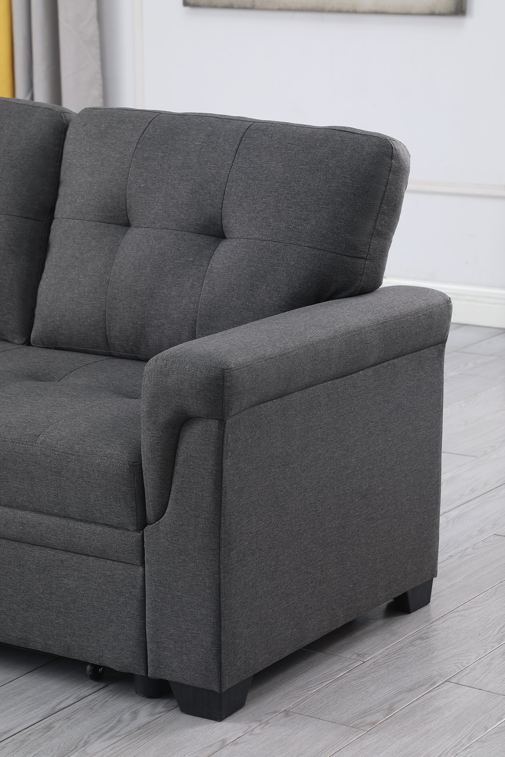 Lucca 84' Dark Gray Linen Reversible Sleeper Sectional Sofa with Storage Chaise - Grand Goldman Shop