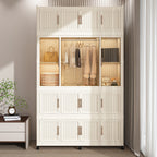 Portable Wardrobe Closet Storage Organizer with 17 Magnetic Doors, 17 Cubes, Hanging Rod & 6 Hangers, Creamy White Polypropylene Closet for Clothes, Baby Items, and Household Storage - Grand Goldman Shop