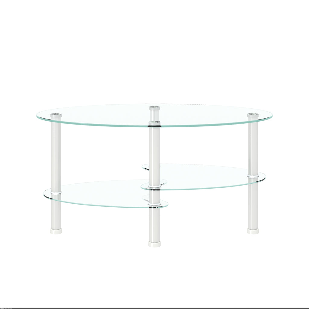 Modern Transparent Oval Glass Coffee Table with Stainless Steel Legs and 3-Layer Design for Living Room - Grand Goldman Shop