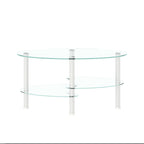 Modern Transparent Oval Glass Coffee Table with Stainless Steel Legs and 3-Layer Design for Living Room - Grand Goldman Shop