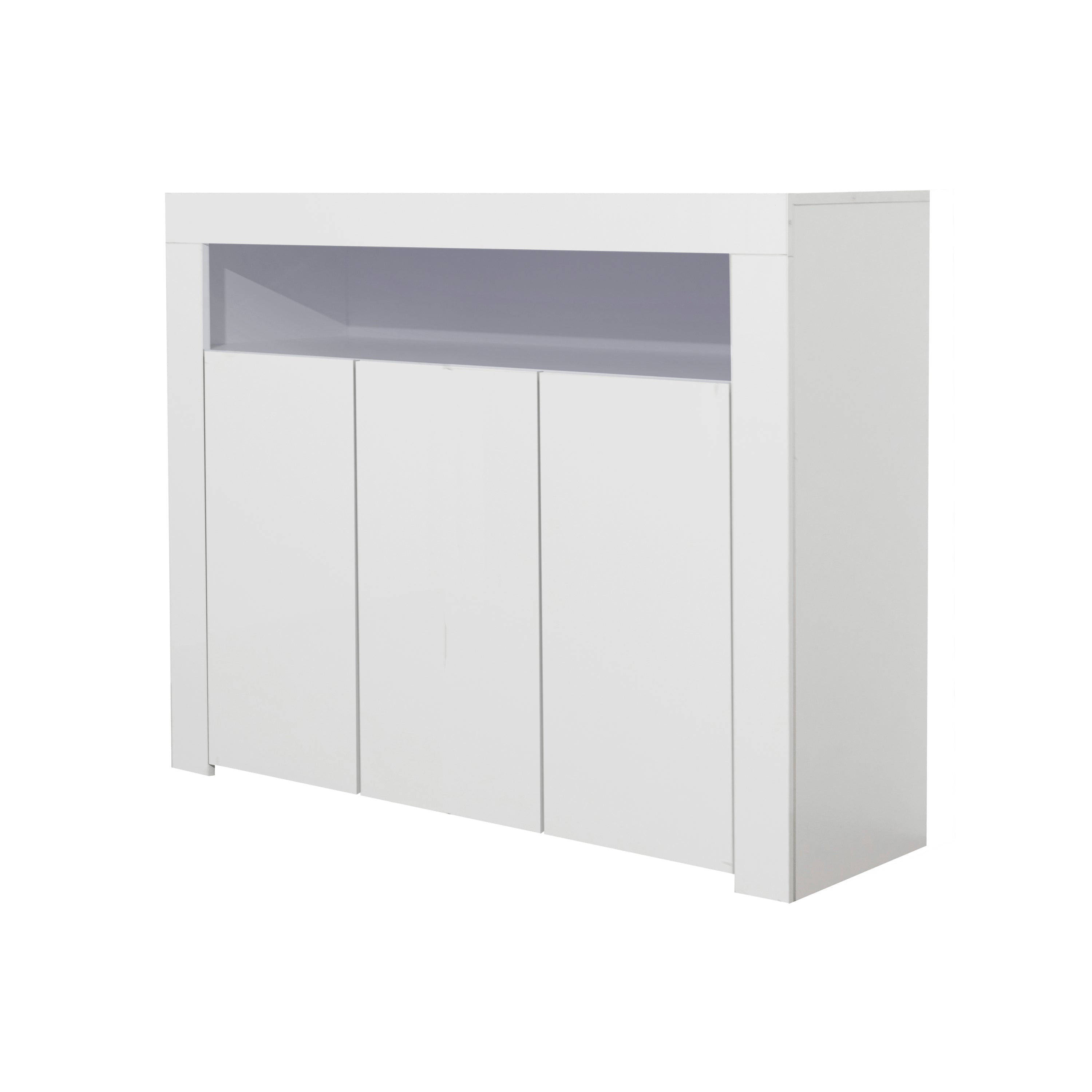 Living Room Sideboard Storage Cabinet WHITE  High Gloss with LED Light, Modern Kitchen Unit Cupboard Buffet Wooden Storage Display Cabinet TV Stand with 3 Doors for Hallway Dining Room - Grand Goldman Shop