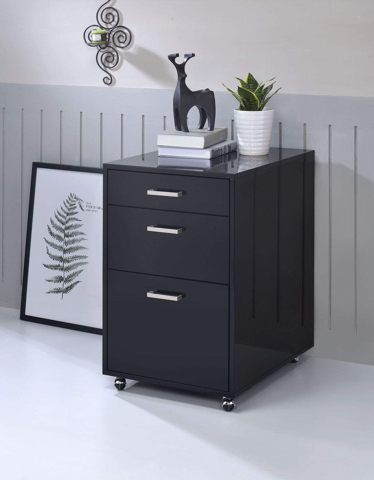 Coleen Black High Gloss & Chrome Finish Cabinet - Grand Goldman