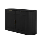 U_STYLE 55.1' Modern Storage Cabinet – 2 Doors & 2 Drawers, Stripe MDF Sideboard with Aluminum Handles, Curved Side Door & 3-Tier Shelves, Buffet Cabinet for Living Room, Bedroom, Dining Room - Grand Goldman Shop