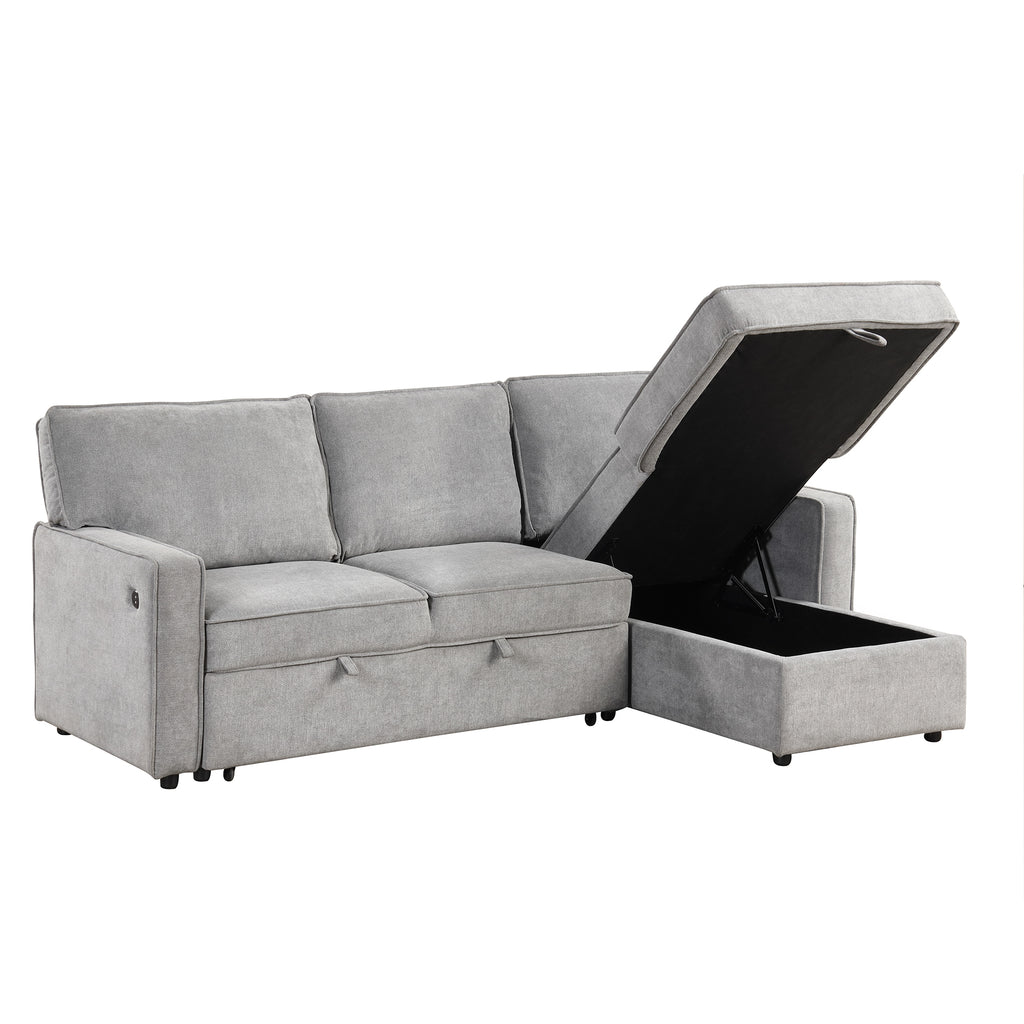 U_STYLE Upholstery Sleeper Sectional Sofa with Storage Space, USB port, 2 cup holders on Back Cushions(same sku; WY000335AAE) - Grand Goldman Shop