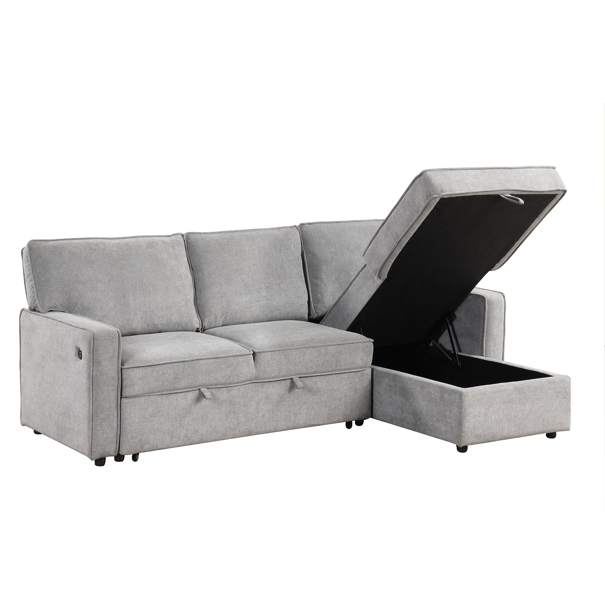 U_STYLE Upholstery Sleeper Sectional Sofa with Storage Space, USB port, 2 cup holders on Back Cushions(same sku; WY000335AAE) - Grand Goldman Shop