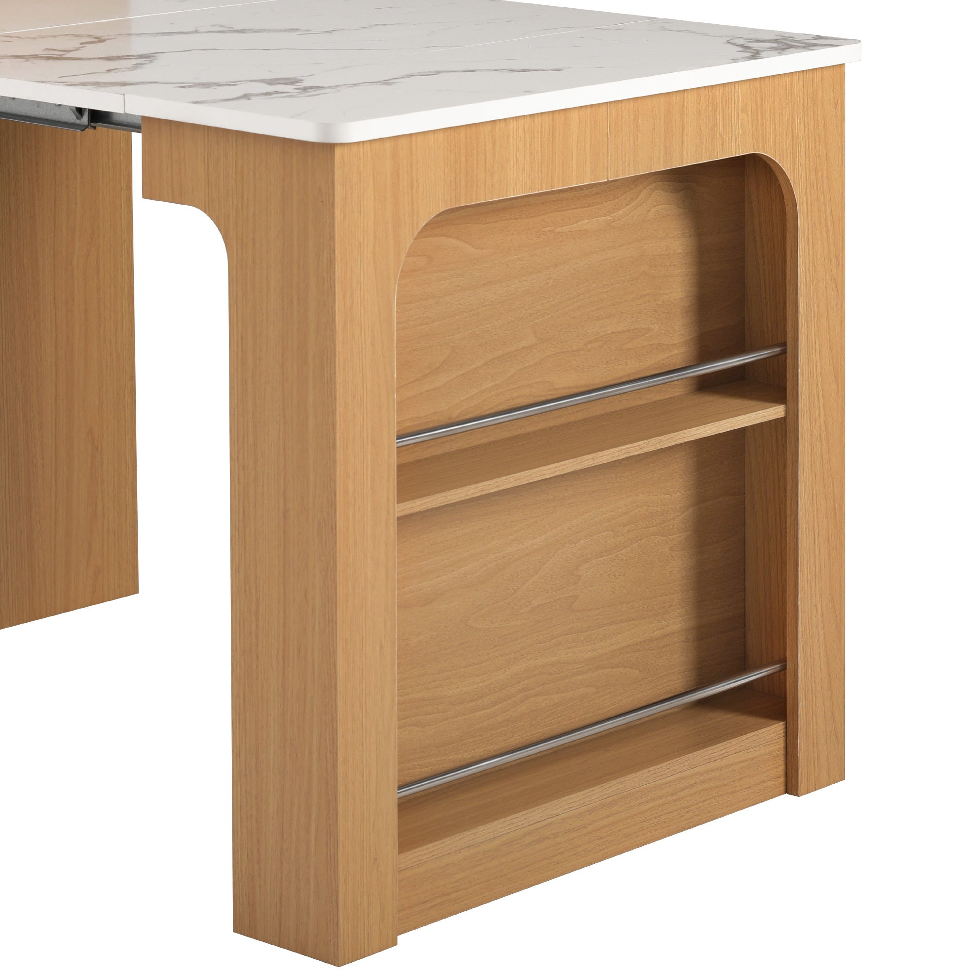 K&K 59.5'Kitchen Island with Extendable Dining Table, Kitchen Storage Table with Double-sided Storage, Kitchen Island with 2 Drawers, Power Outlet, Side Open Shelves, for Kitchen, Dining Room, Natural - Grand Goldman Shop