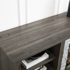 Large TV Stand TV Desk Storage Rack with Faux Stacked Stone Surround,Media Console Table with Large Storage Cabinet,Modern TV Media Entertaionment Stand,GREY, 70.12'W*15.35'D*25.83'H - Grand Goldman Shop