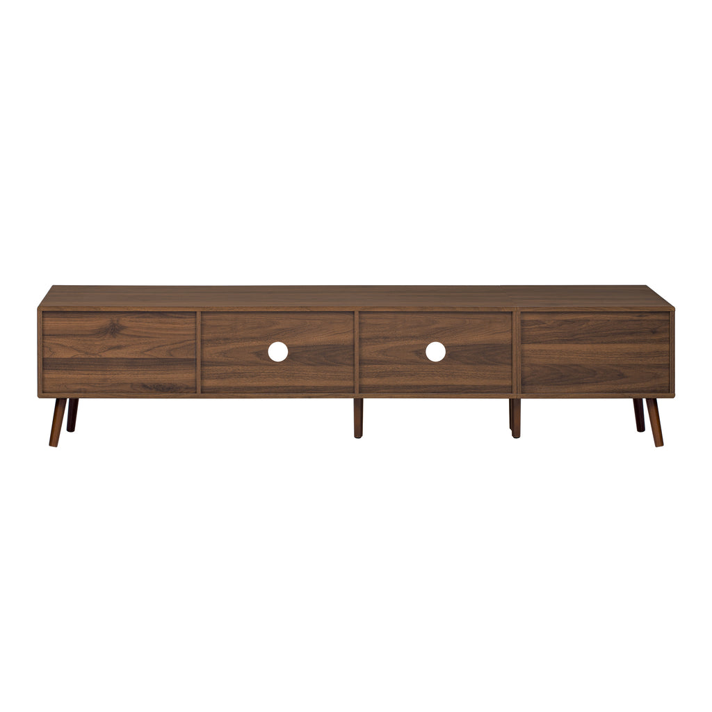 76' Modern Minimal Glass-Doors TV Stand for TVs up to 85 Inches, Wood-Grain Entertainment Center with Storage Cabinets, TV Media Console Table for Living Room, Bedroom - Grand Goldman Shop