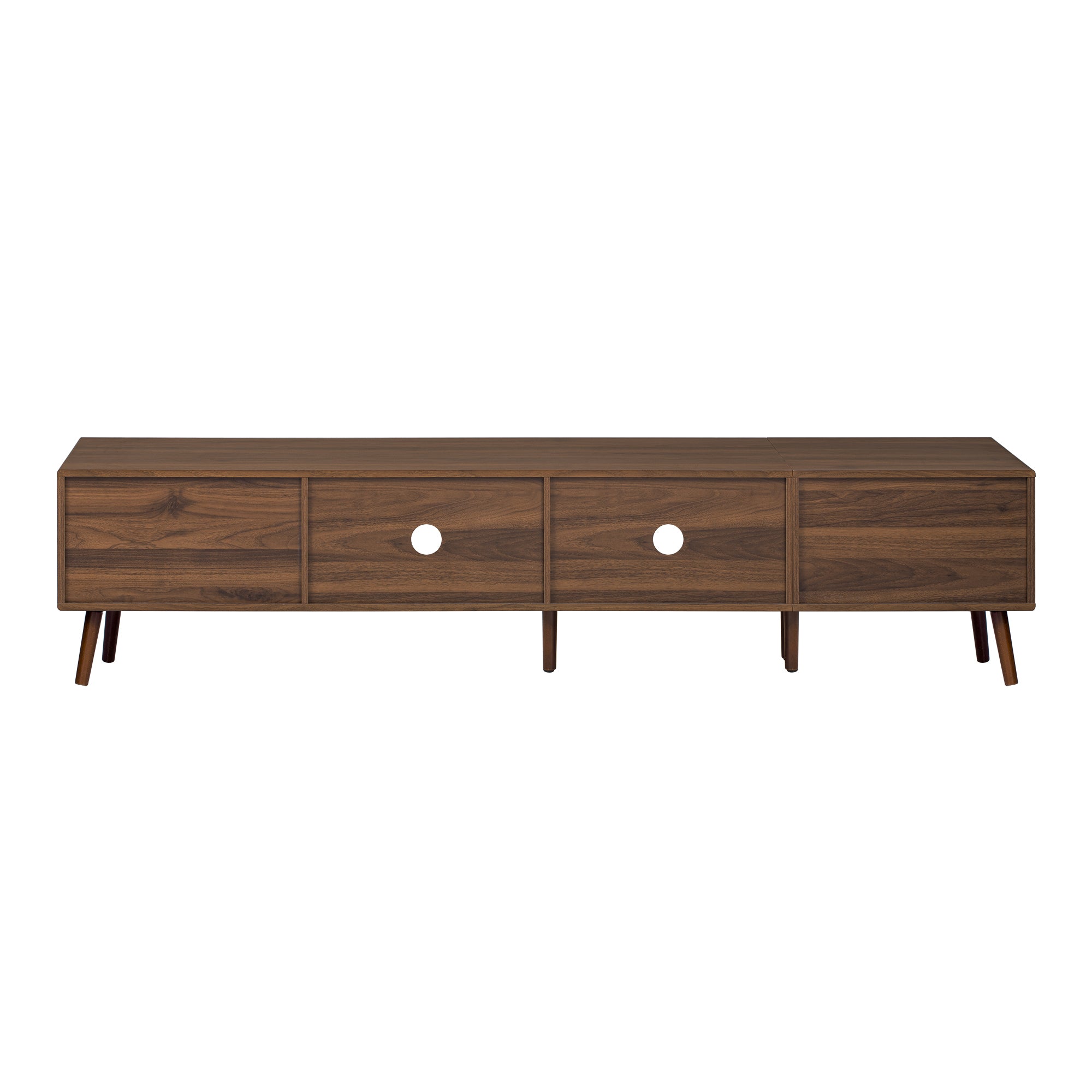 76' Modern Minimal Glass-Doors TV Stand for TVs up to 85 Inches, Wood-Grain Entertainment Center with Storage Cabinets, TV Media Console Table for Living Room, Bedroom - Grand Goldman Shop